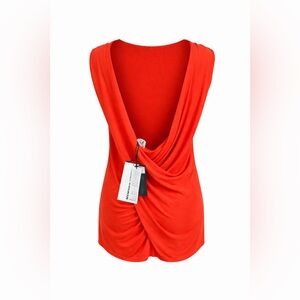 NWT‎ Alexander Wang Draped Back Top Orange Red Open Back Chic-Small